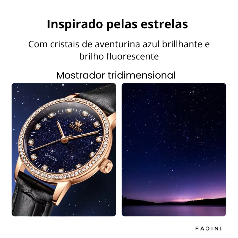 Relógio de Couro Com Céu Estrelado