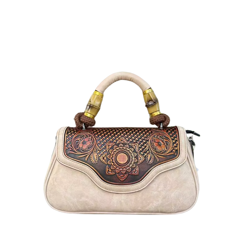 Bolsa de Couro Com Alça de Bambu