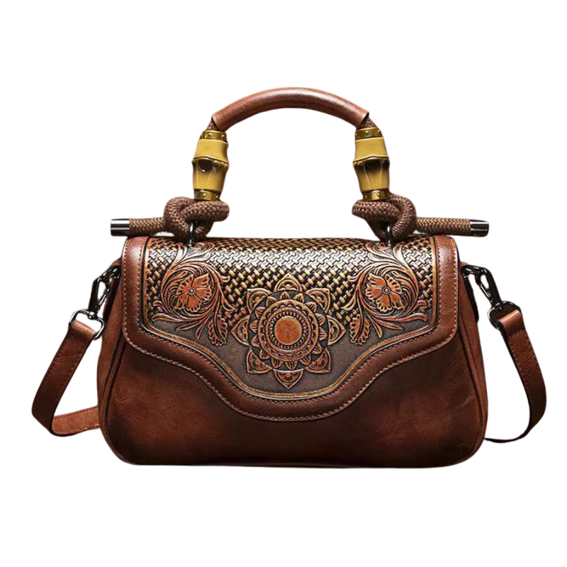 Bolsa de Couro Com Alça de Bambu