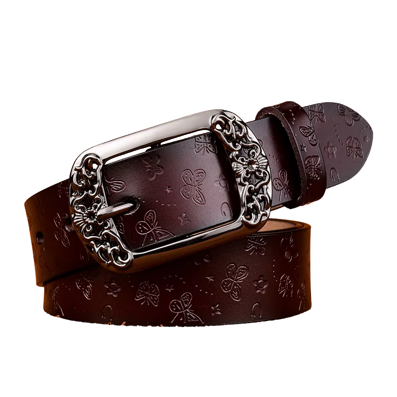 Cinto Feminino de Couro em Relevo-Marrom