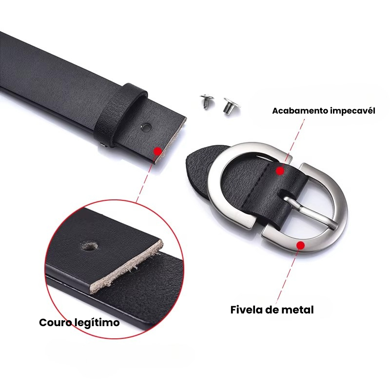 Cinto Largo de Couro Feminino Com Fivela Prata