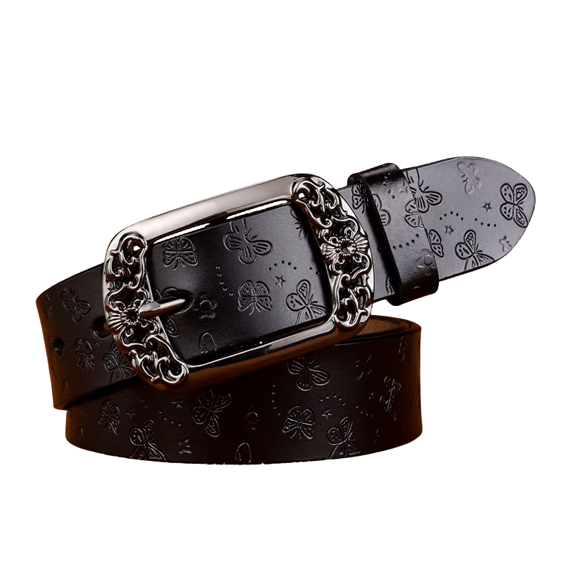 Cinto Feminino de Couro em Relevo-Preto