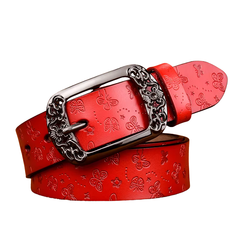 Cinto Feminino de Couro em Relevo-Vermelho