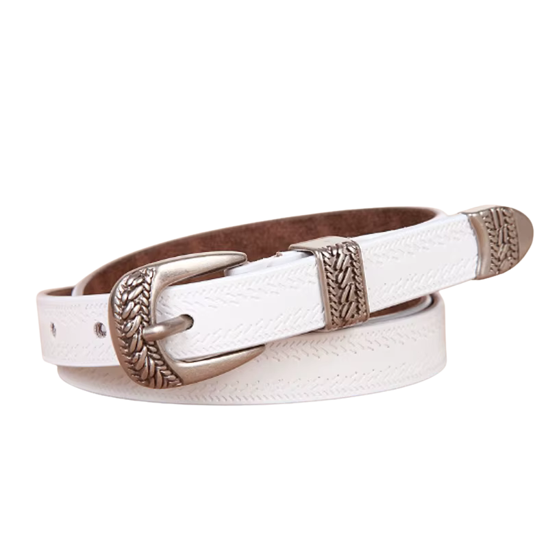 Cinto Feminino de Couro Vintage-Branco