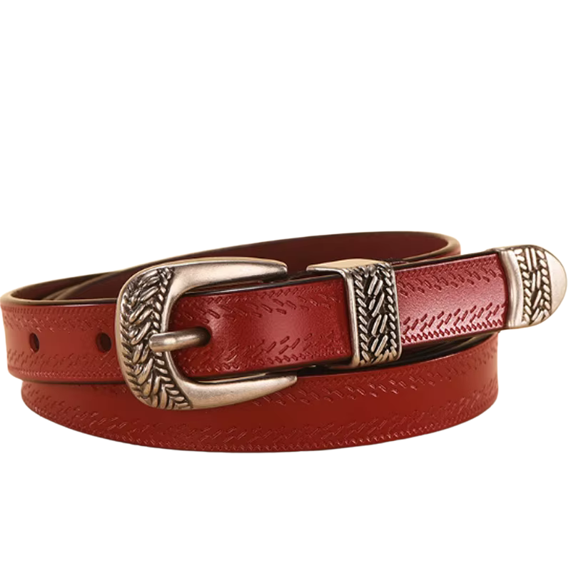 Cinto Feminino de Couro Vintage-Vermelho