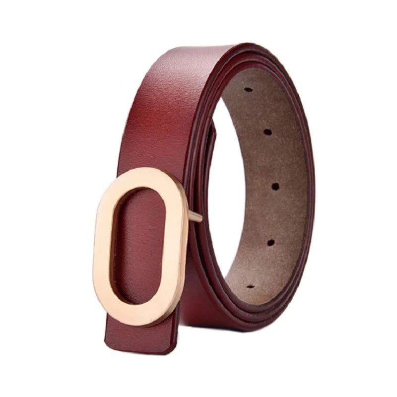 Cinto de Couro Com Fivela Oval-Vermelho