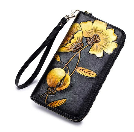 Carteira de Couro Flor de Hibisco