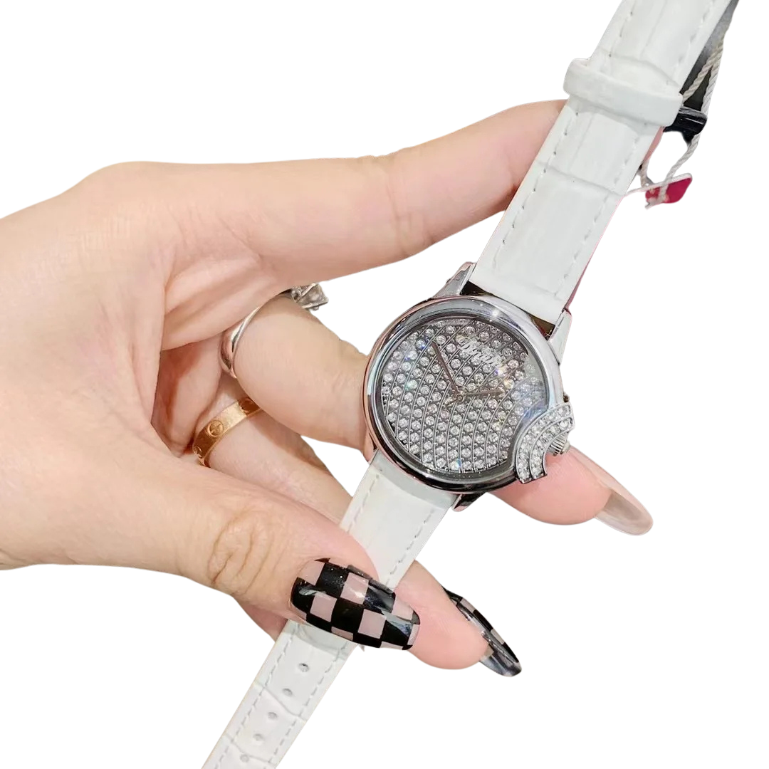 Relógio Feminino de Couro Com Brilhantes