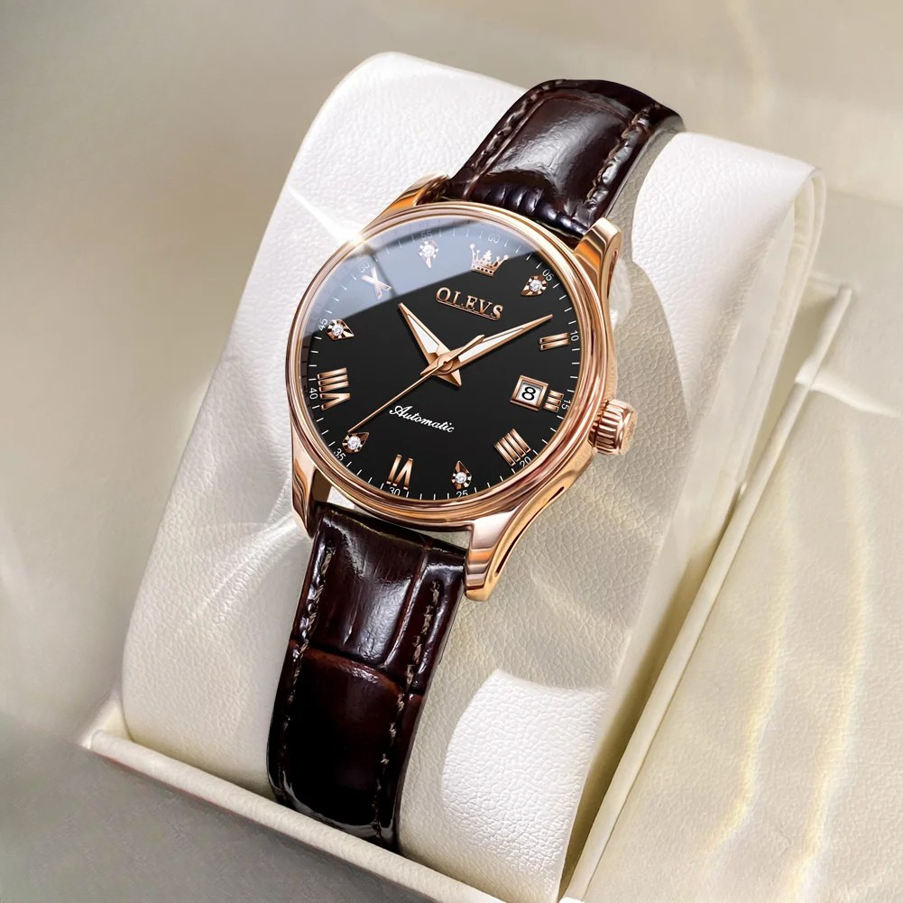 Relógio de Couro Olevs Automático