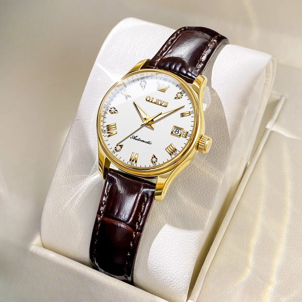 Relógio de Couro Olevs Automático