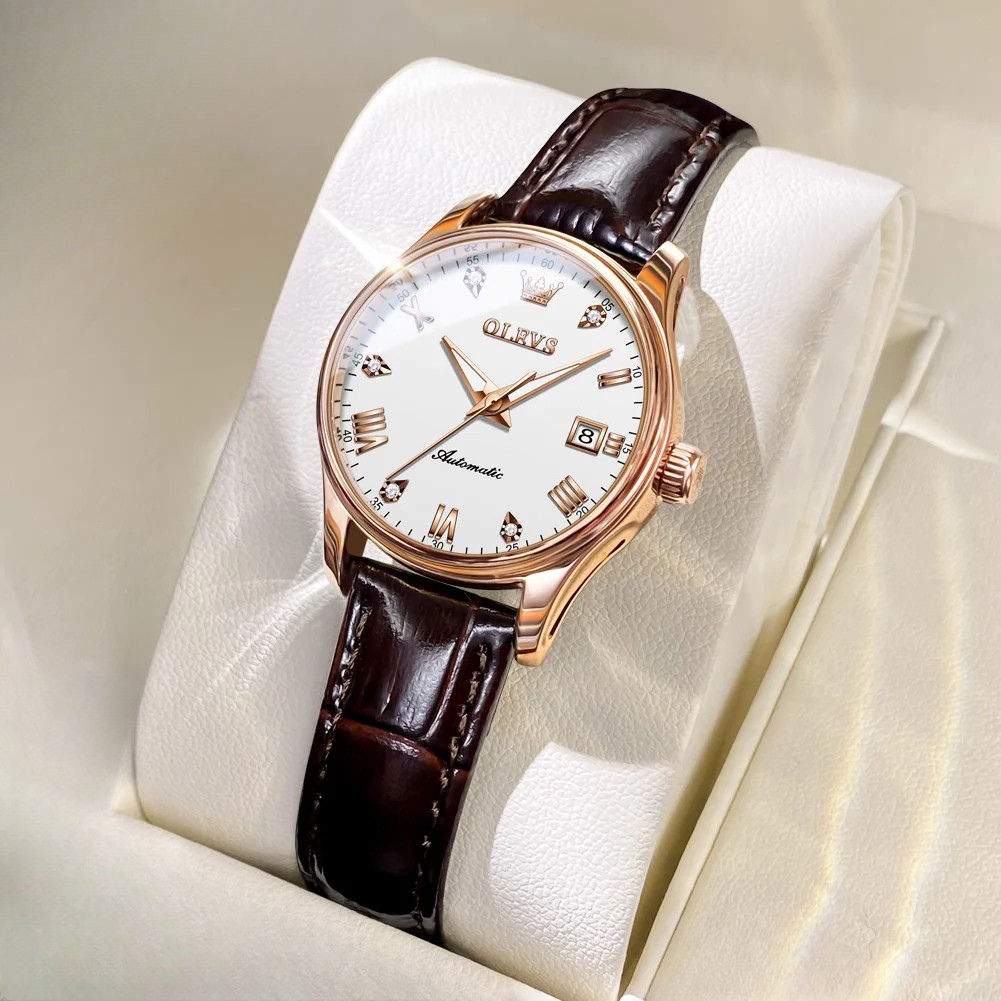 Relógio de Couro Olevs Automático