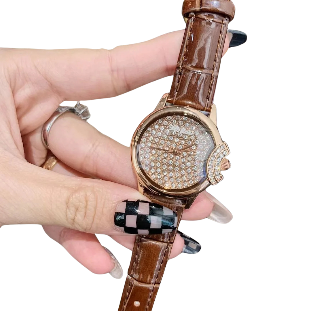 Relógio Feminino de Couro Com Brilhantes