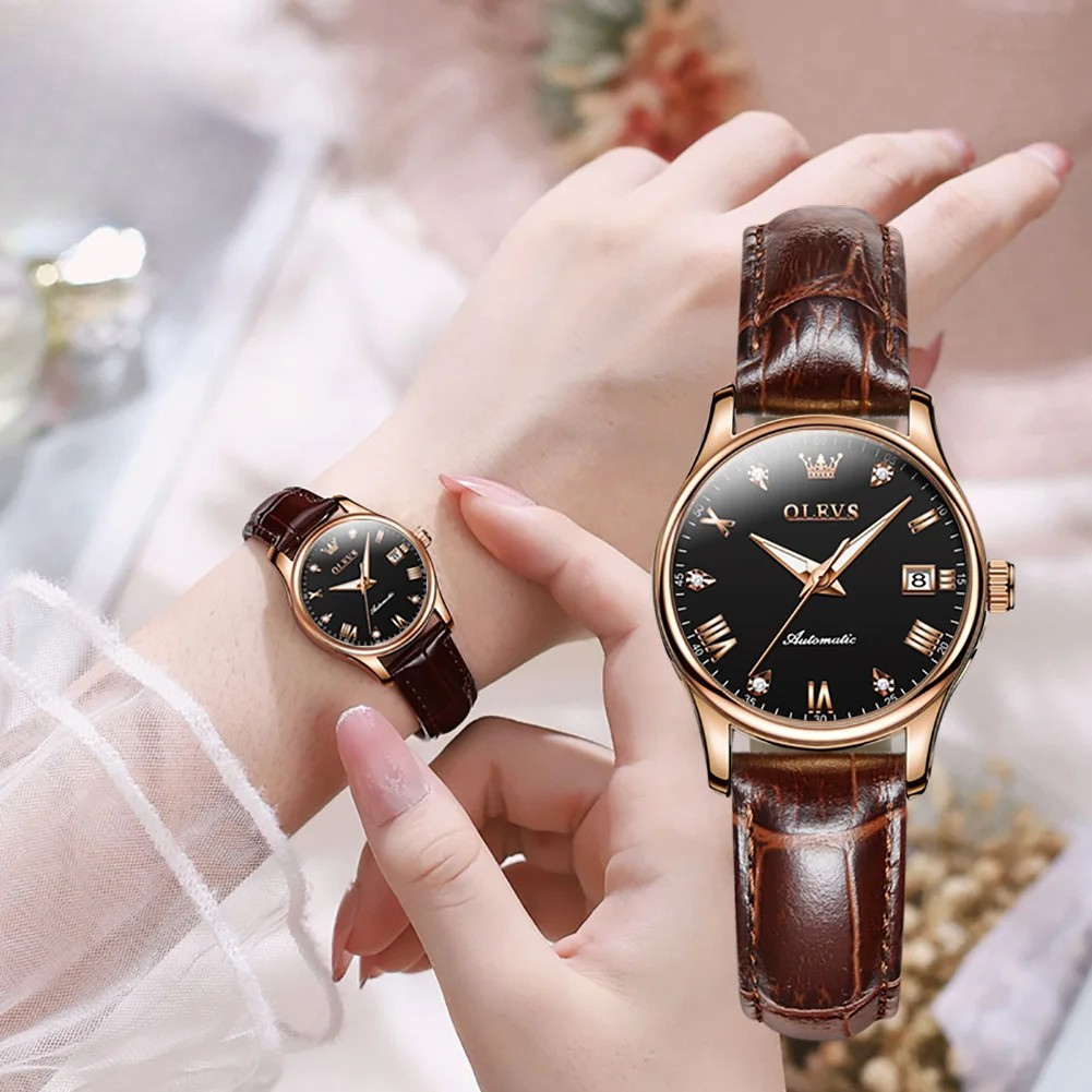 Relógio de Couro Olevs Automático