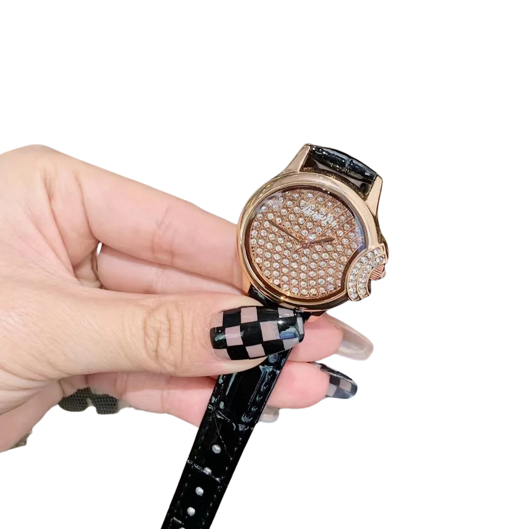 Relógio Feminino de Couro Com Brilhantes