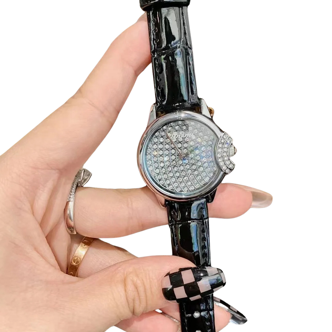 Relógio Feminino de Couro Com Brilhantes