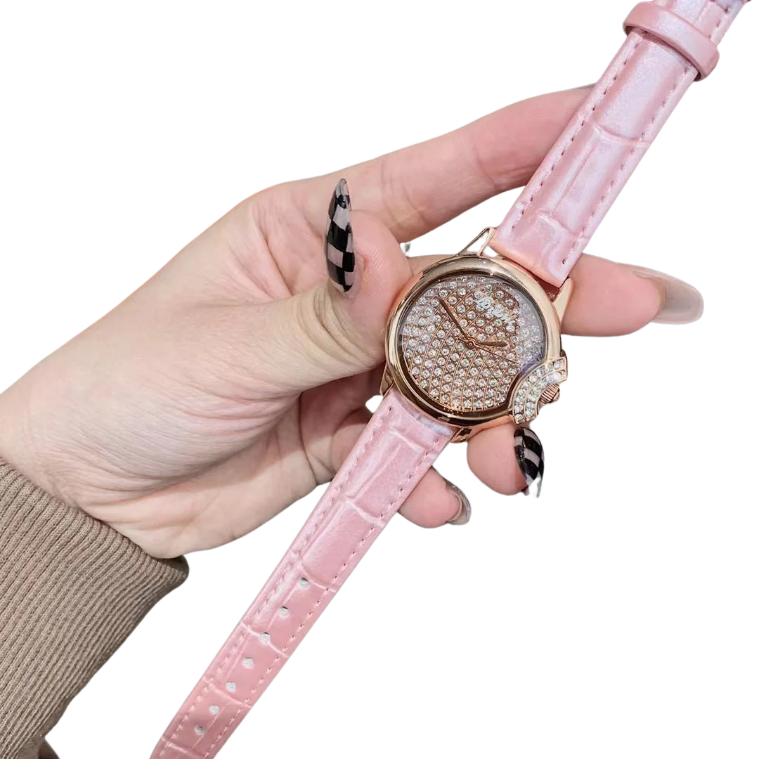 Relógio Feminino de Couro Com Brilhantes