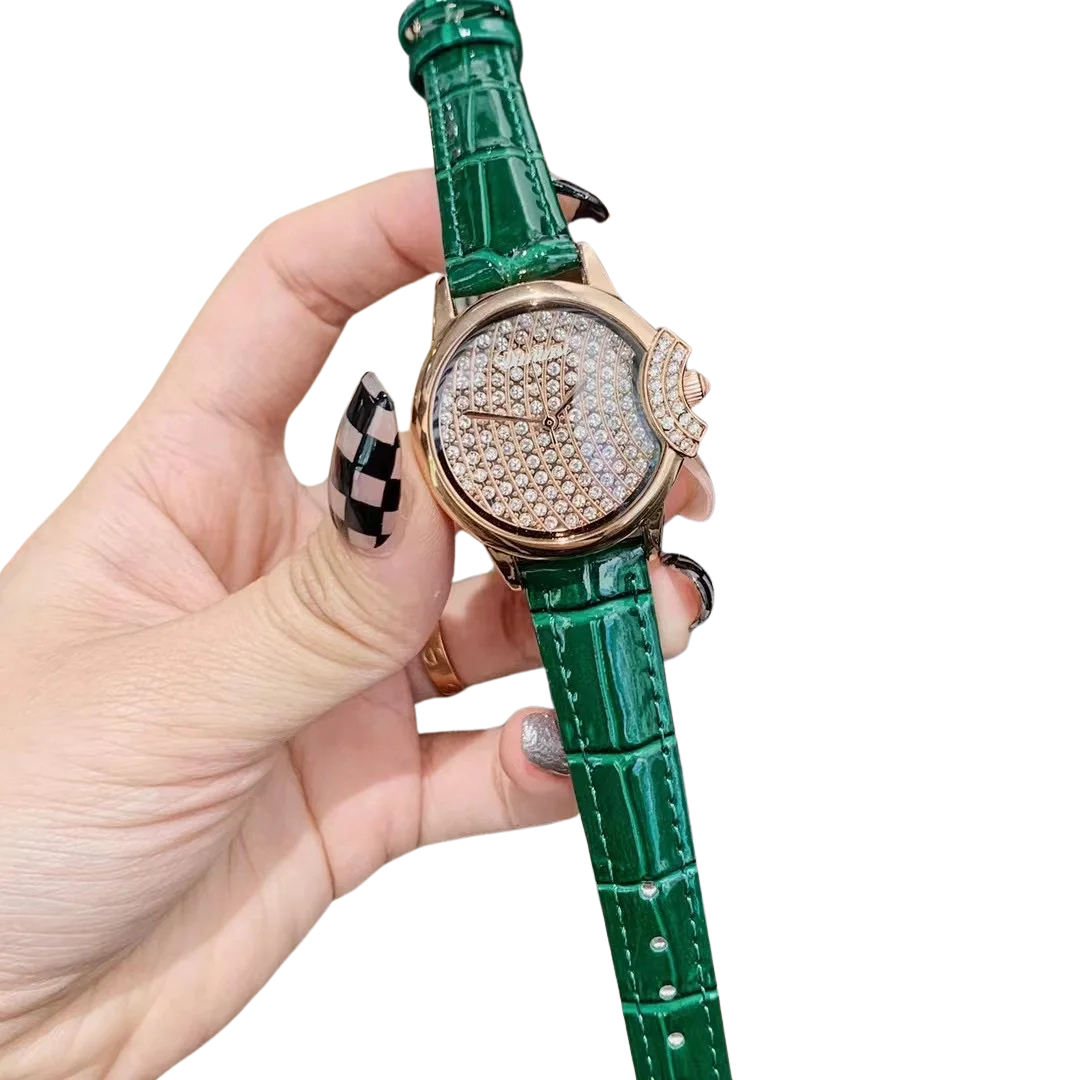 Relógio Feminino de Couro Com Brilhantes