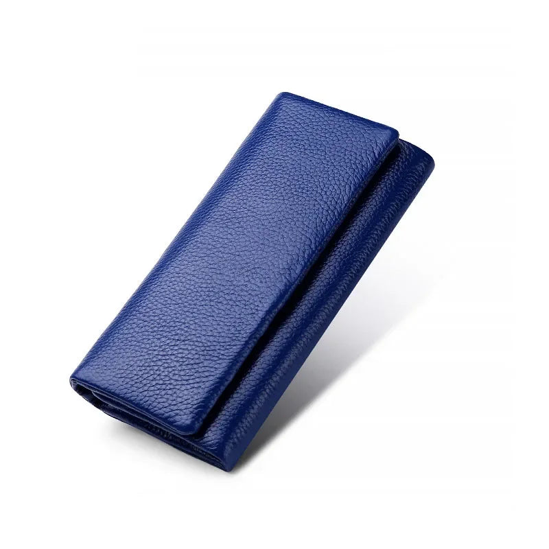 Carteira Longa de Couro Feminina-Azul
