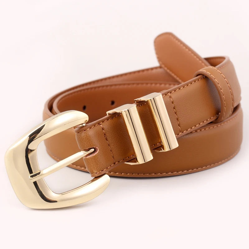 Cinto Feminino de Couro Com Fivela Agulha