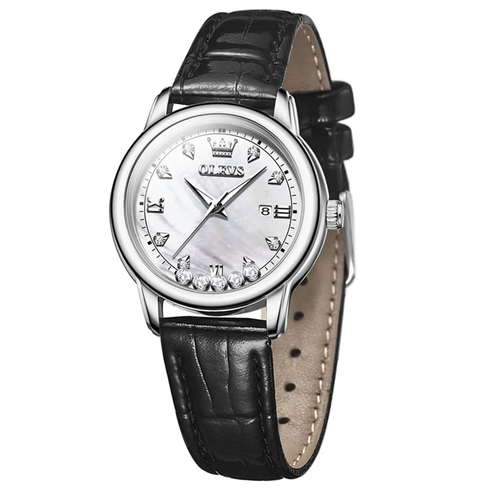 Relógio de Couro Com Diamantes-Preto