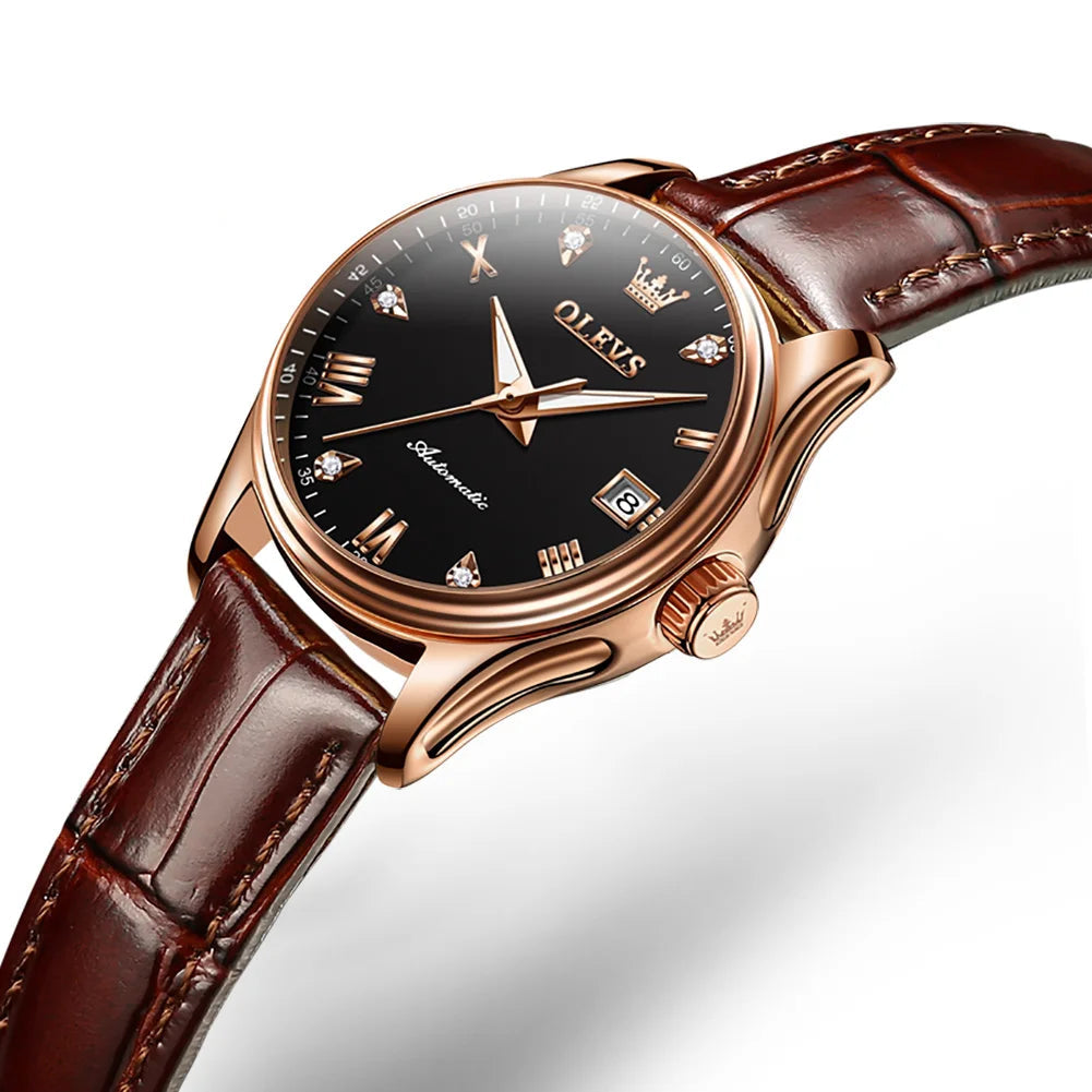 Relógio de Couro Olevs Automático