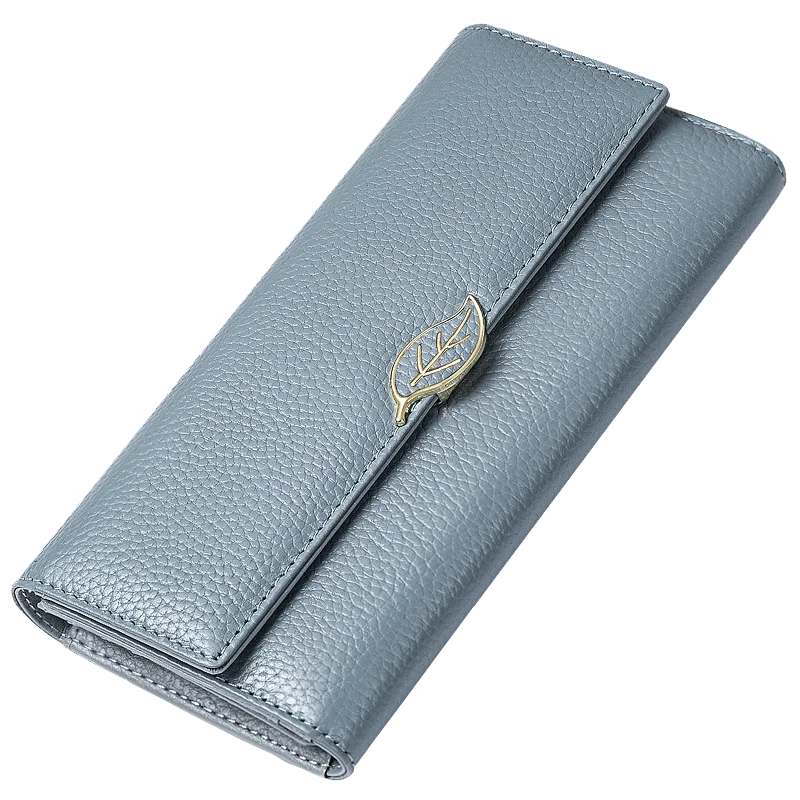 Carteira Elegante de Couro com Detalhe de Folha