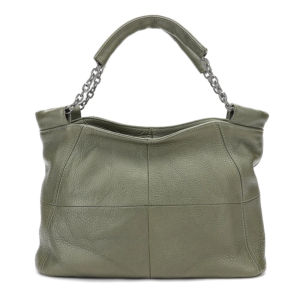 Bolsa de Couro Feminina com Alça em Corrente-Verde