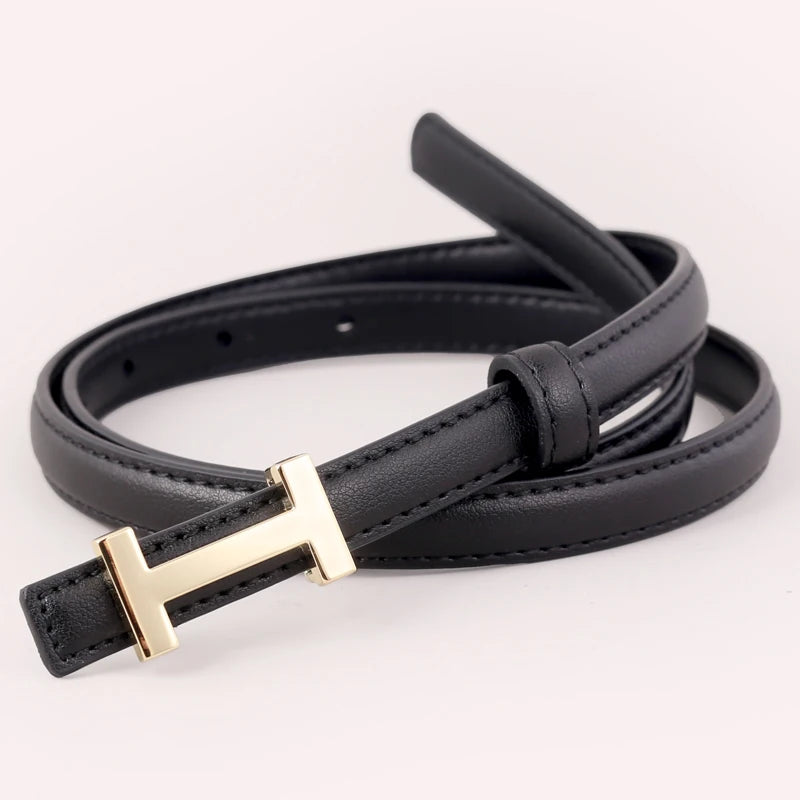 Cinto Feminino de Couro com Fivela Minimalista H