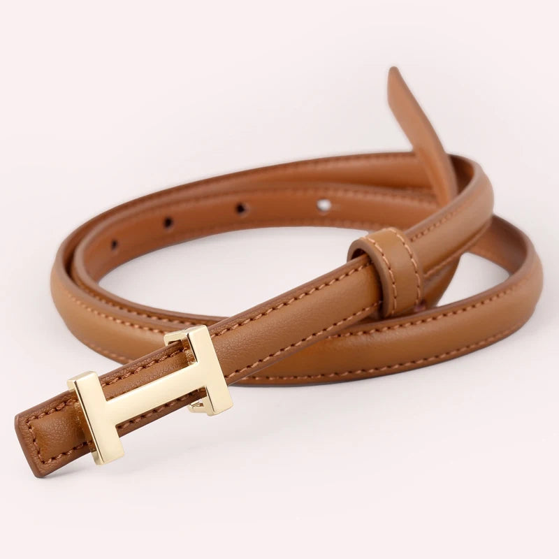 Cinto Feminino de Couro com Fivela Minimalista H