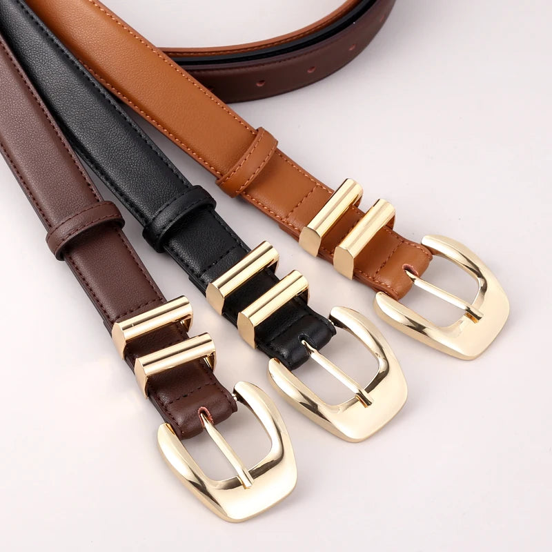 Cinto Feminino de Couro Com Fivela Agulha