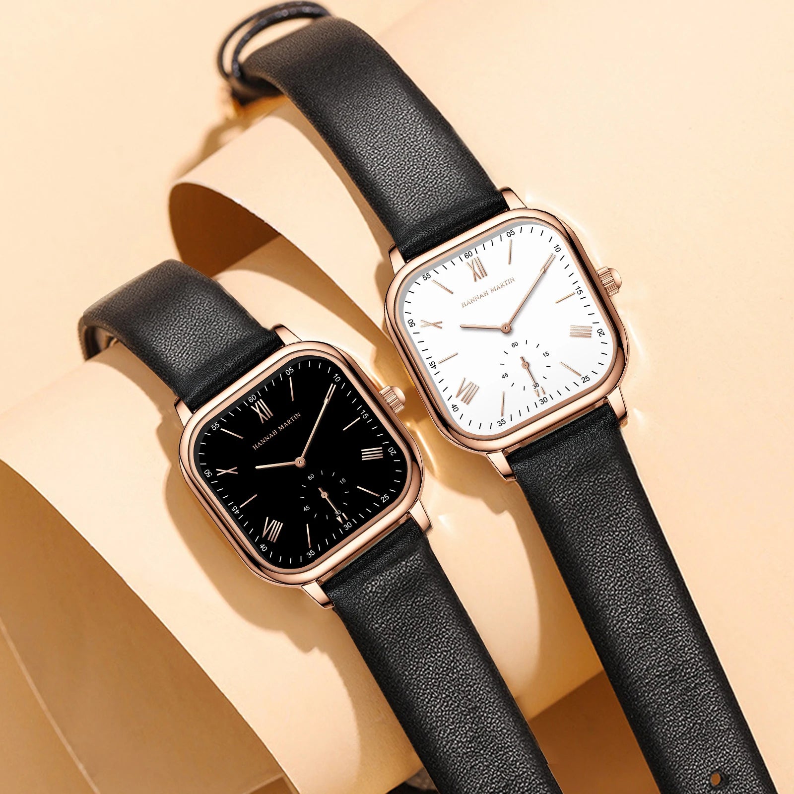 Relógio Quadrado de Couro