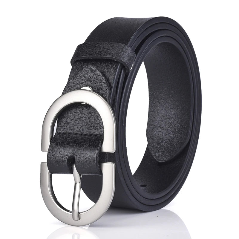 Cinto Largo de Couro Feminino Com Fivela Prata-Preto