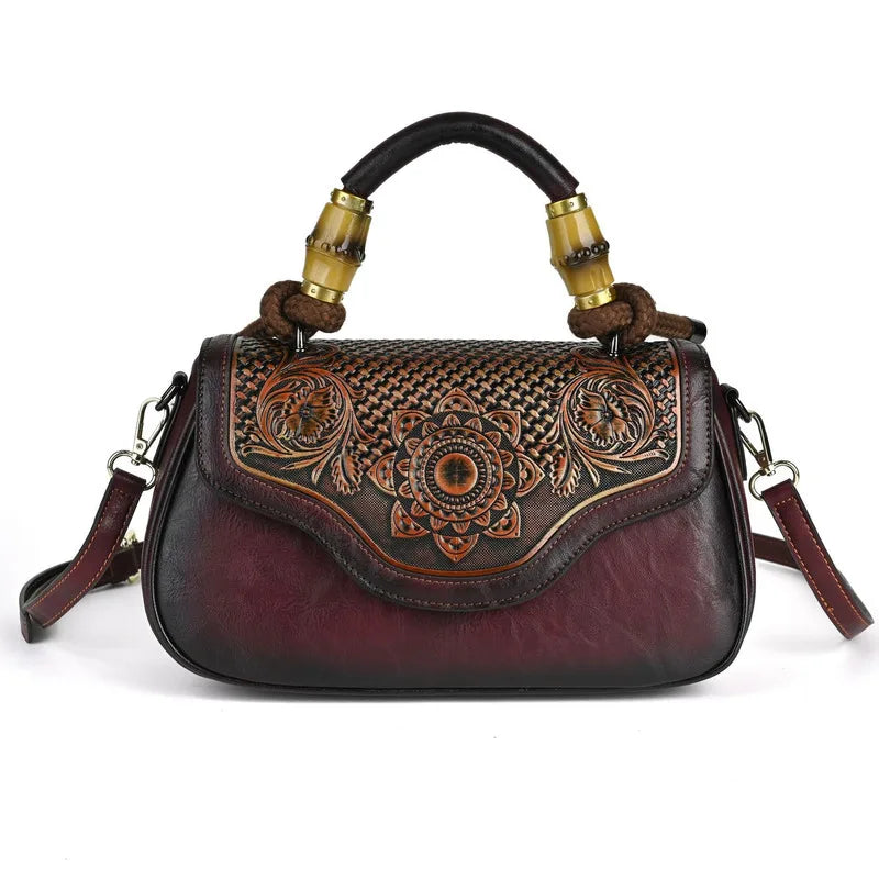 Bolsa de Couro Com Alça de Bambu