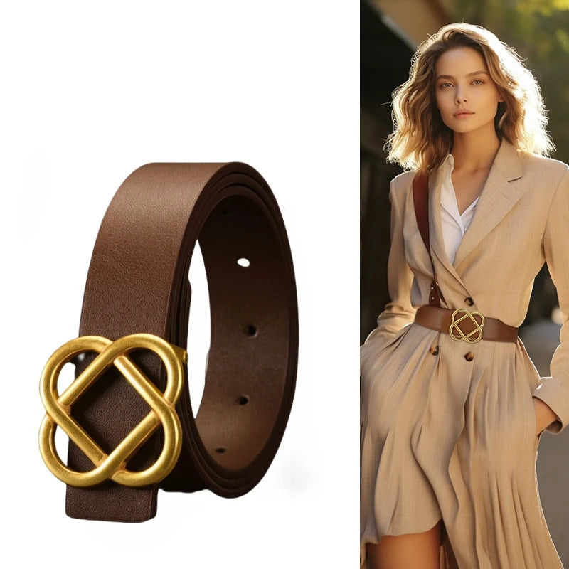 Cinto de Couro Com Fivela de Flor