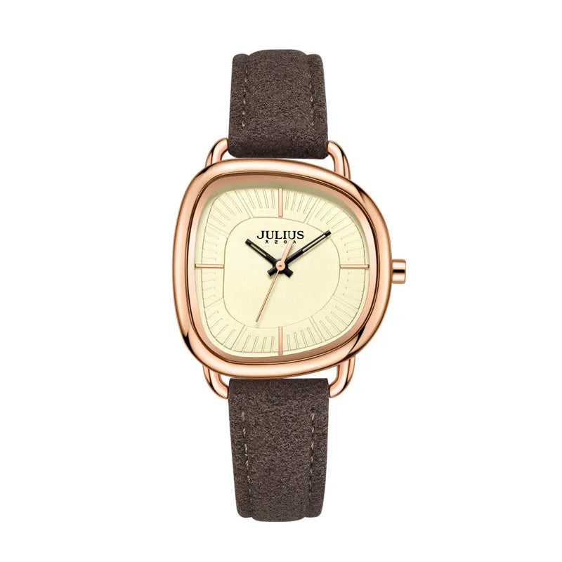 Relógio Feminino Julius Minimalista Com Pulseira de Couro Camurça
