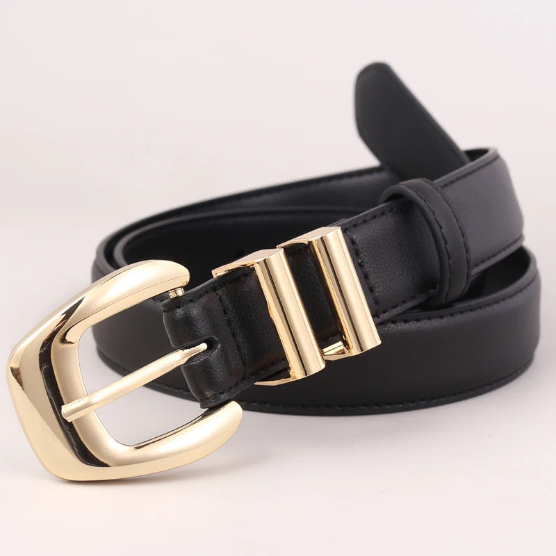 Cinto Feminino de Couro Com Fivela Agulha-Preto