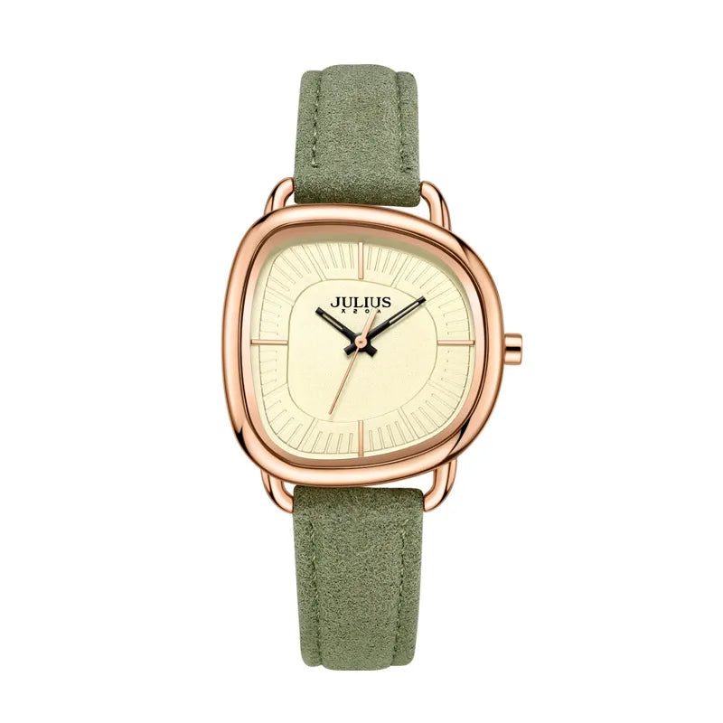 Relógio Feminino Julius Minimalista Com Pulseira de Couro Camurça