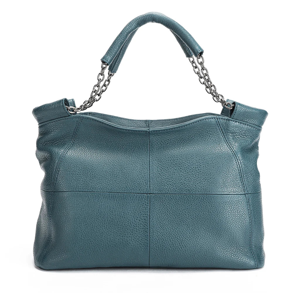 Bolsa de Couro Feminina com Alça em Corrente-Azul