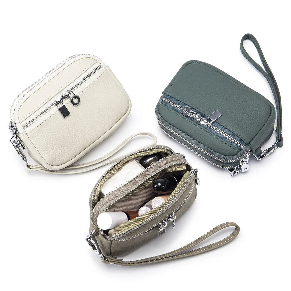 Mini Carteira de Couro Com Alça de Punho