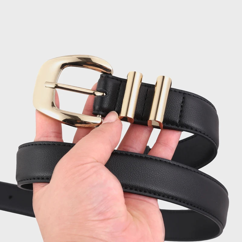 Cinto Feminino de Couro Com Fivela Agulha