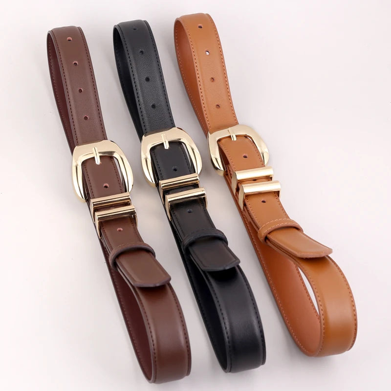 Cinto Feminino de Couro Com Fivela Agulha