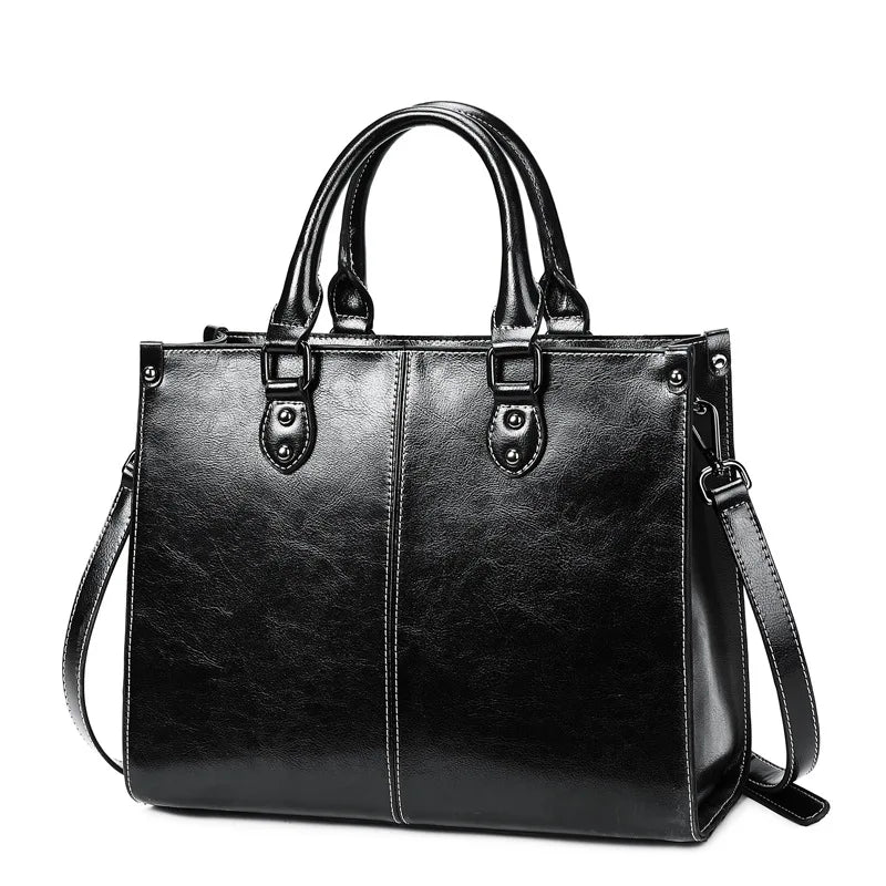Bolsa Tote de Couro Genuíno Luxo-Preto