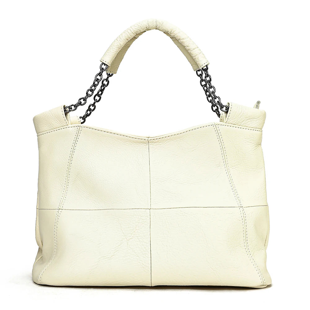 Bolsa de Couro Feminina com Alça em Corrente-Branco