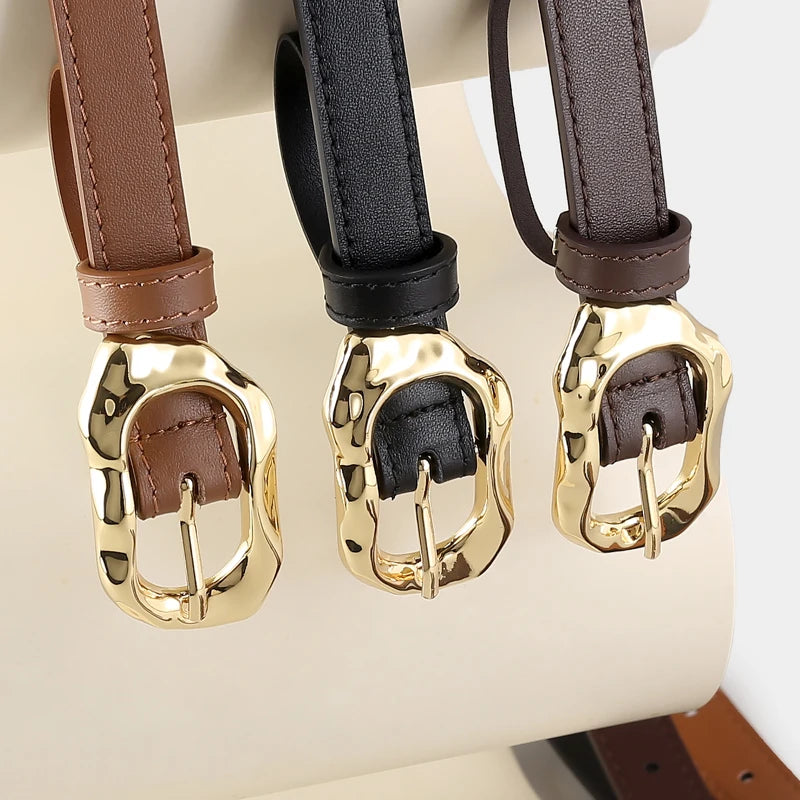 Cinto Feminino de Couro Com Fivela Esculpida