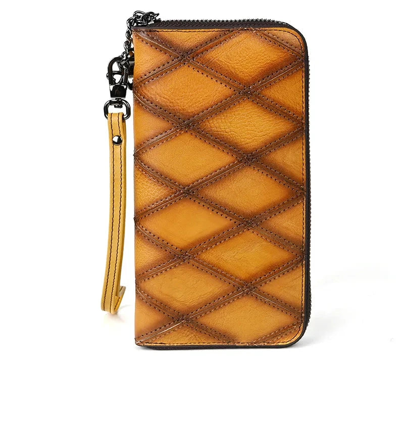 Carteira de Couro Legítimo Retro-Amarela