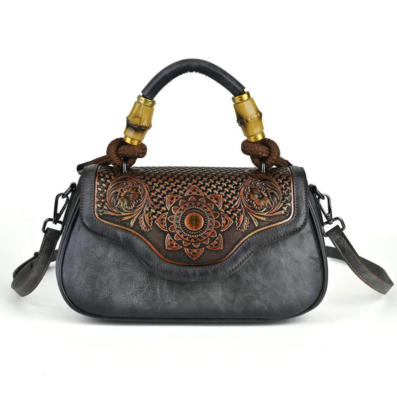 Bolsa de Couro Com Alça de Bambu