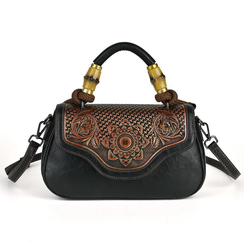 Bolsa de Couro Com Alça de Bambu