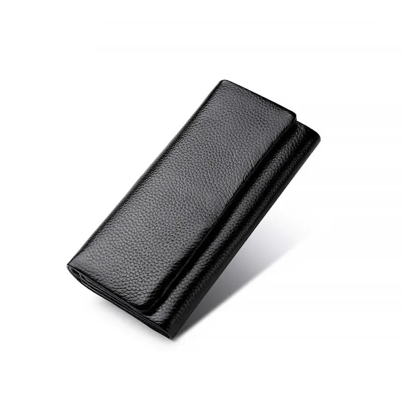 Carteira Longa de Couro Feminina-Preto