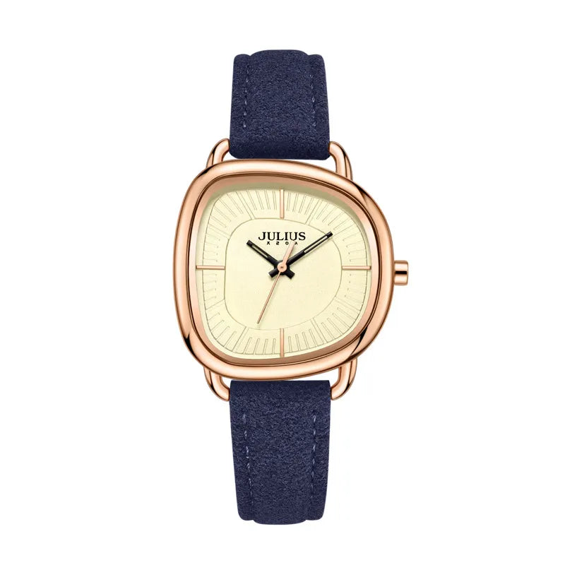 Relógio Feminino Julius Minimalista Com Pulseira de Couro Camurça
