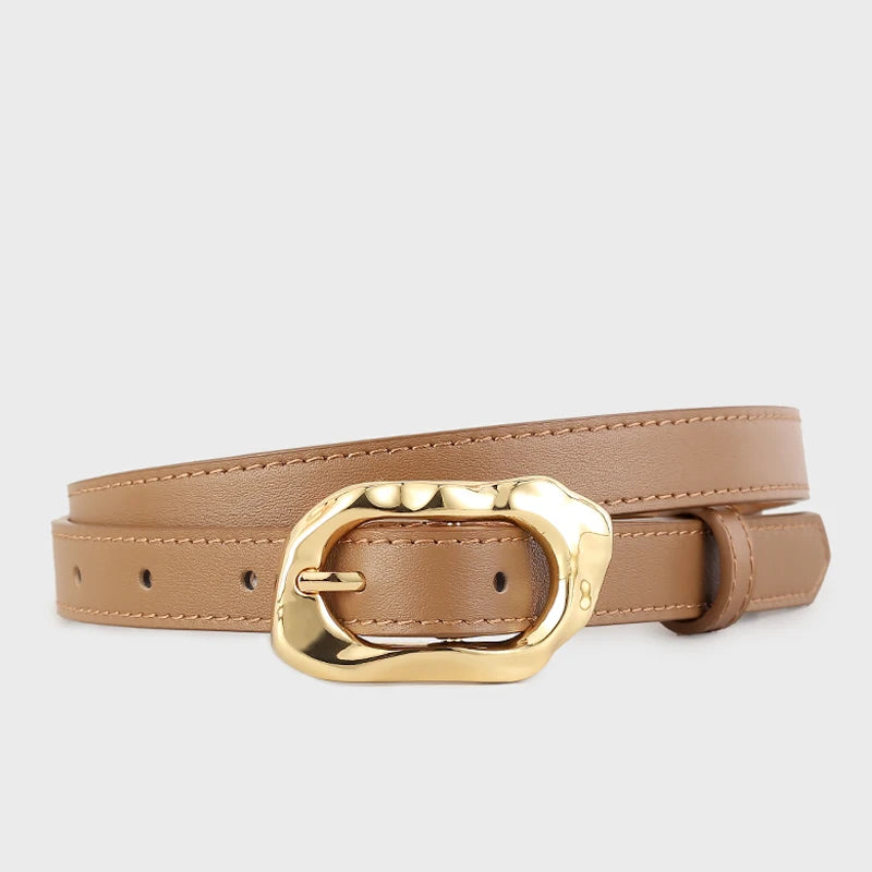 Cinto Feminino de Couro Com Fivela Esculpida